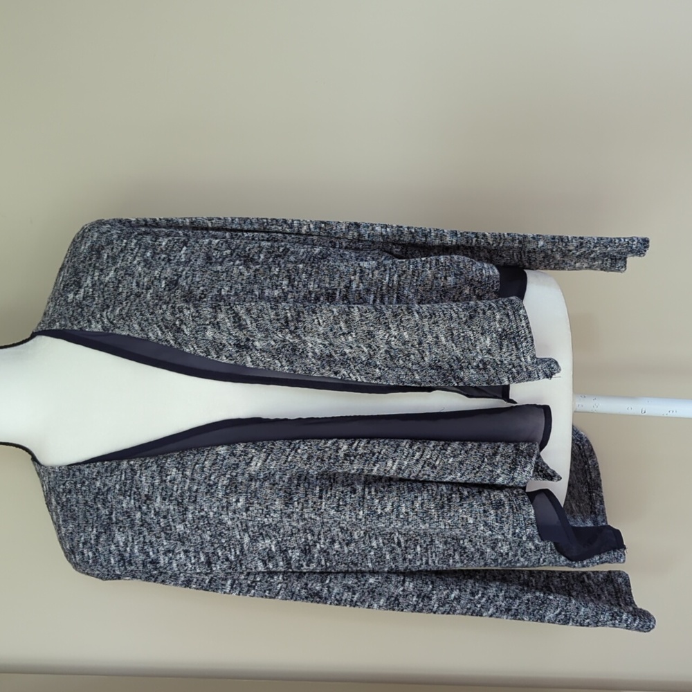 Larry Levine Open Front Cardigan Sweater L Gray Navy Blue White